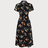 Glória - Robe Midi Noire Fleurie