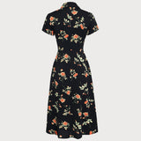 Glória - Robe Midi Noire Fleurie