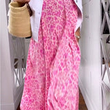 Robe longue col V en imprimé à manches courtes