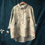 Alice - Chemise Casual Imprimée avec Motif de Branches et Oiseaux Robin