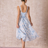 Renata - Robe Midi Bleue Fleurie