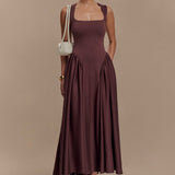 Sara - Robe midi en maille marron