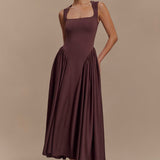 Sara - Robe midi en maille marron