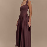 Sara - Robe midi en maille marron