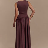 Sara - Robe midi en maille marron