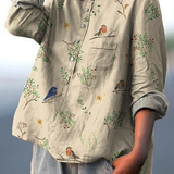 Alice - Chemise Casual Imprimée avec Motif de Branches et Oiseaux Robin
