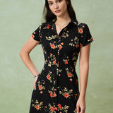 Glória - Robe Midi Noire Fleurie