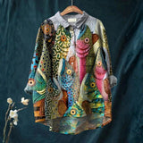 Ema - Chemise Décontractée à Imprimé de Poisson Amusant Vintage