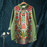 Anabela - Chemise Casual en Art Vintage avec Fleurs et Oiseaux