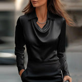 Inês - Blouse en Satin Luxueuse avec Décolleté Doux