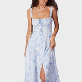 Renata - Robe Midi Bleue Fleurie