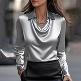 Inês - Blouse en Satin Luxueuse avec Décolleté Doux