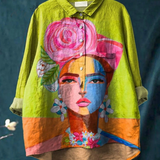 Âmbar - T-shirt Casual Imprimé avec Portrait de Frida en Peinture à l'Huile