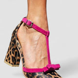 Leontina - Sandales vertes avec motif léopard et détail coloré
