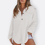 Inês - Blouse Tunique Légère Décolleté en V avec Boutons