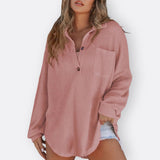 Inês - Blouse Tunique Légère Décolleté en V avec Boutons