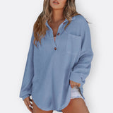 Inês - Blouse Tunique Légère Décolleté en V avec Boutons