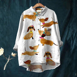 Ana - T-shirt Décontracté avec Impression d'Art de Chien Teckel Mignon