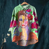 Lídia - Chemise Casual Imprimée avec Portrait en Peinture à l'Huile