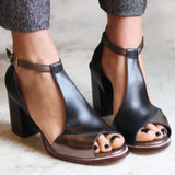 Nadaria - Sandales noires à talons hauts et bout ouvert en patchwork