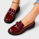 Mocassins Féminins Noirs en Vernis avec Nœud