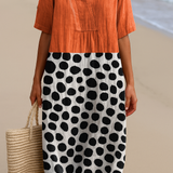 Pénélope - Robe Orange avec Points Contrastés