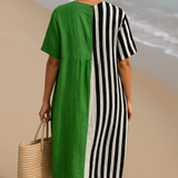 Noémia - Robe Verte Vibrante avec Rayures Noires