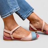 Roselina - Sandales roses asymétriques en style color-block