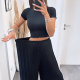 Maia - Pantalons Plissés Noirs