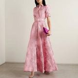 Matilde - Robe Longue en Jacquard Floral avec Ceinture