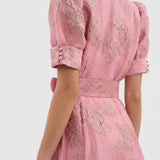 Matilde - Robe Longue en Jacquard Floral avec Ceinture