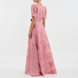 Matilde - Robe Longue en Jacquard Floral avec Ceinture