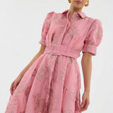 Matilde - Robe Longue en Jacquard Floral avec Ceinture
