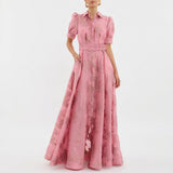 Matilde - Robe Longue en Jacquard Floral avec Ceinture