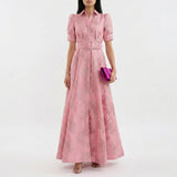 Matilde - Robe Longue en Jacquard Floral avec Ceinture