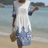 Bianca - Robe Maxi à Col Rond avec Imprimé