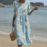Cátia - Robe Midi avec Imprimé de Plantes et Fleurs