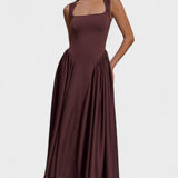 Sara - Robe midi en maille marron