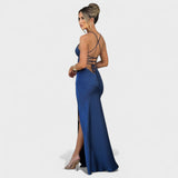 Elena - Robe en satin bleu nuit