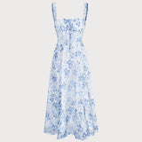 Renata - Robe Midi Bleue Fleurie