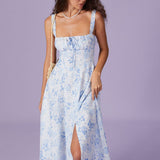 Renata - Robe Midi Bleue Fleurie