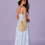 Renata - Robe Midi Bleue Fleurie