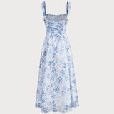 Renata - Robe Midi Bleue Fleurie