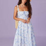 Renata - Robe Midi Bleue Fleurie