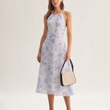 Clarice - Robe Midi Bleu Floral