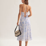 Clarice - Robe Midi Bleu Floral